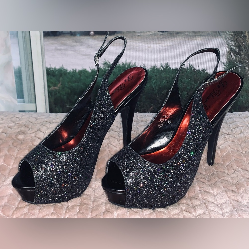 Women’s Black Glitter Heels - De Blossom Collection